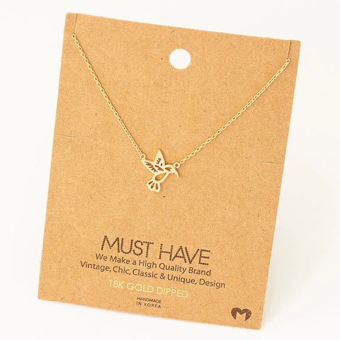 Gold Dipped Hummingbird Cutout Pendant Necklace