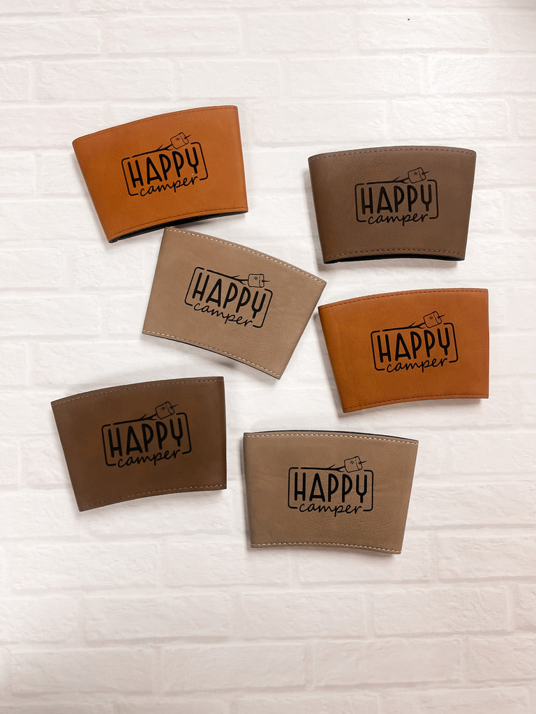 Happy Camper Leatherette Coffee Sleeve