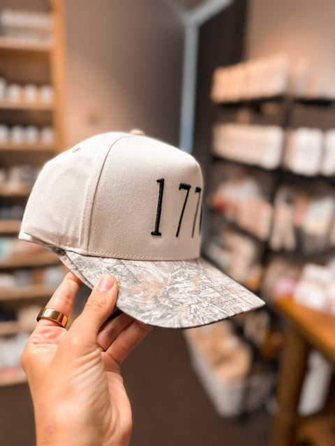 3D Puff Embroidered 1776 Hat - Light Wash Camo Brim