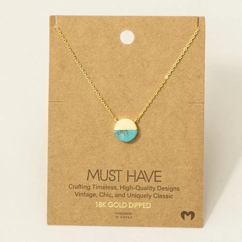 Round Half Stone Pendant Necklace - Turquoise