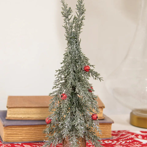 Winter Frost Pine Tree W/Red Baubles - 12"H
