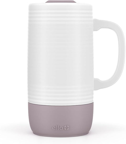 Ello Jane 18oz Ceramic Travel Mug with Handle, Splash-Resistant Slider Lid and Built-in Coaster