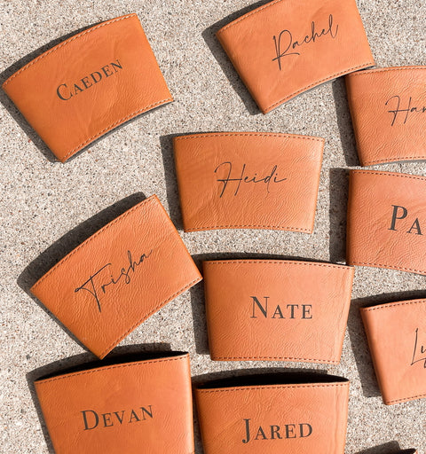 Engraved Name Leather Beverage Sleeve