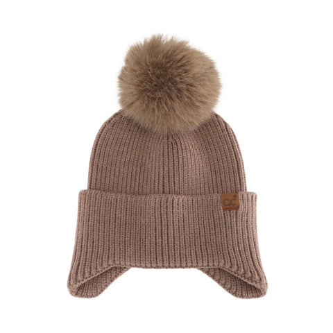 Earflap C.C Faux Fur Pom Beanie (Mocha)