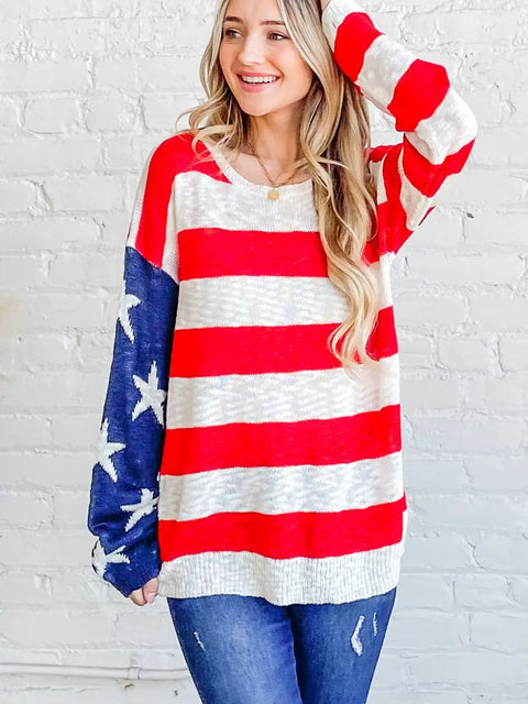 American Flag Long Sleeve Sweater Top