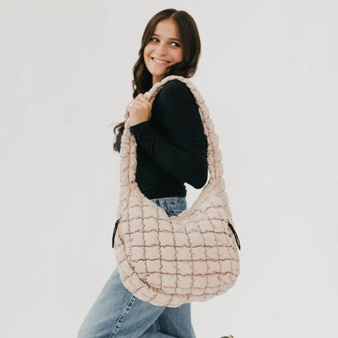 Quilted Hobo Tote (tan)