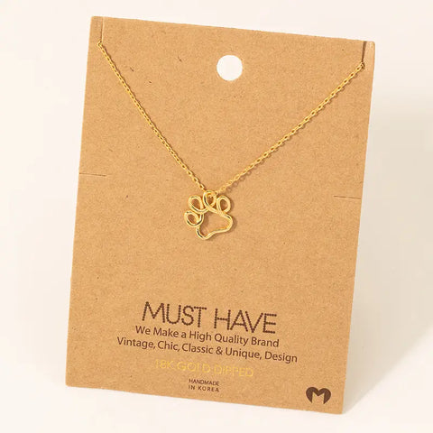 Gold Dipped Wire Paw Pendant Necklace