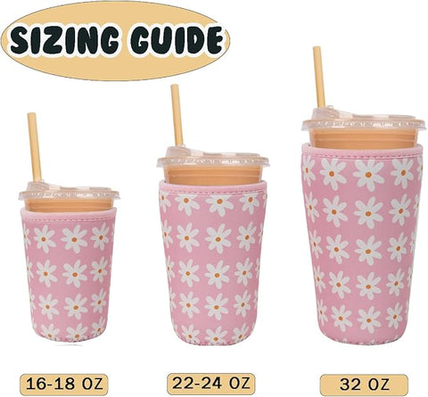 Pink Daisy Print Cup Sleeve