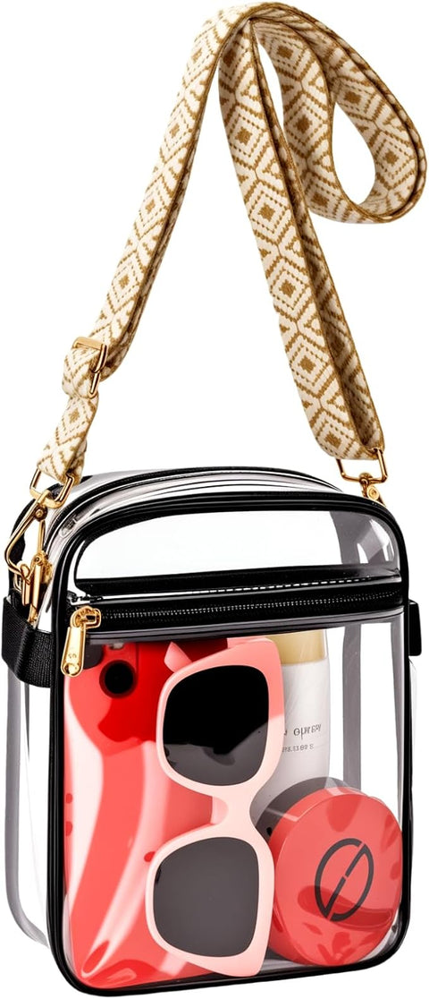 Clear Purse Stadium Approved with Tan/Cube Strap