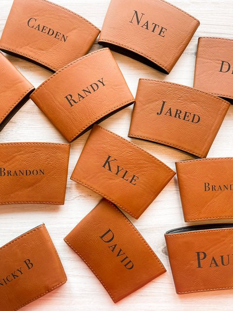 Engraved Name Leather Beverage Sleeve