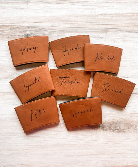 Engraved Name Leather Beverage Sleeve