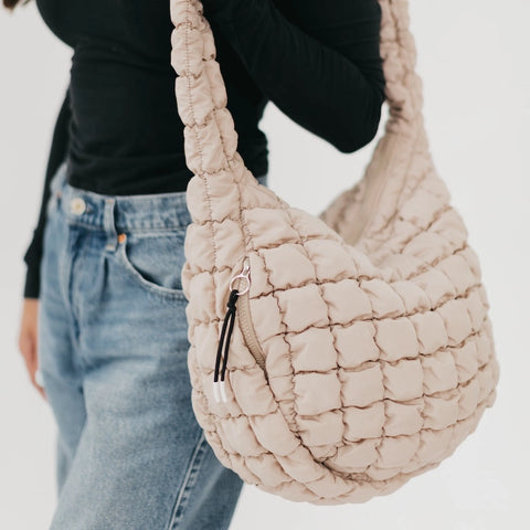 Quilted Hobo Tote (tan)