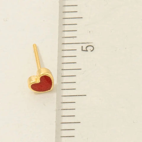 Gold Dipped Mini Red Enamel Heart Stud Earrings