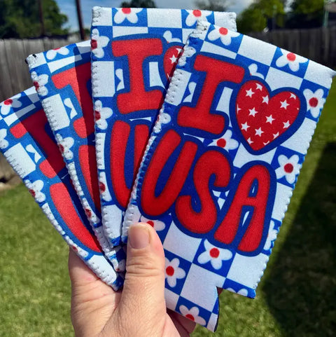 I Heart USA Patriotic Koozies