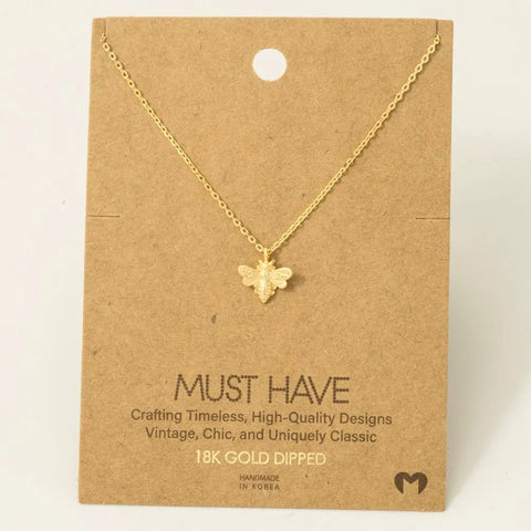 Gold Dipped Mini Bee Pendant Necklace