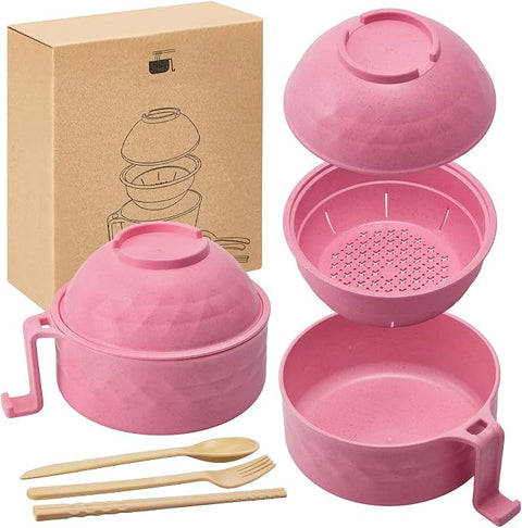 Microwave Noodle Bowl Set with Chopsticks, Spoon/knife, and Fork