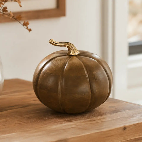 Walnut Mango Wood Pumpkin 7" Farmhouse Cottage Fall Decor