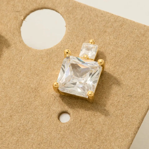 Gold Dipped Square Rhinestones Stud Earrings