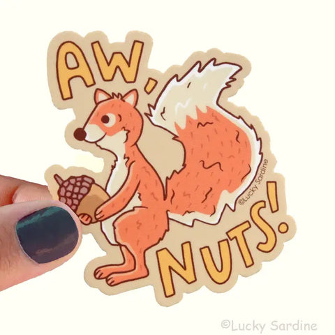 Squirrel Aw Nuts, Cute Forest Friend, Acorn Vinyl Sticker
