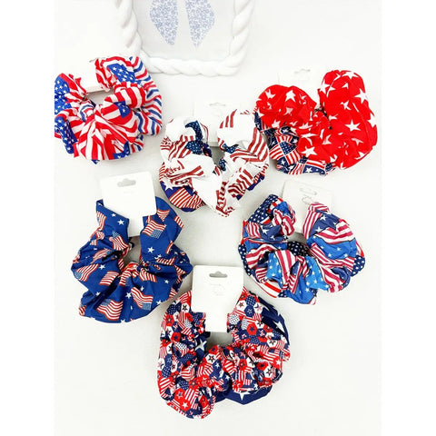 Assorted 2pc Set American Flag Theme Hair Tie Set