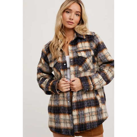 Brushed Flannel Plaid Shacket - Relaxed Fit