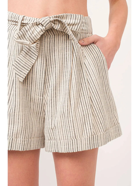 Linen Blend Striped Flowy Shorts