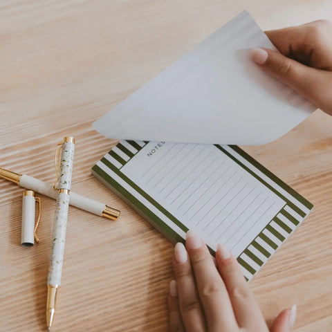 Olive Green Striped Notepad