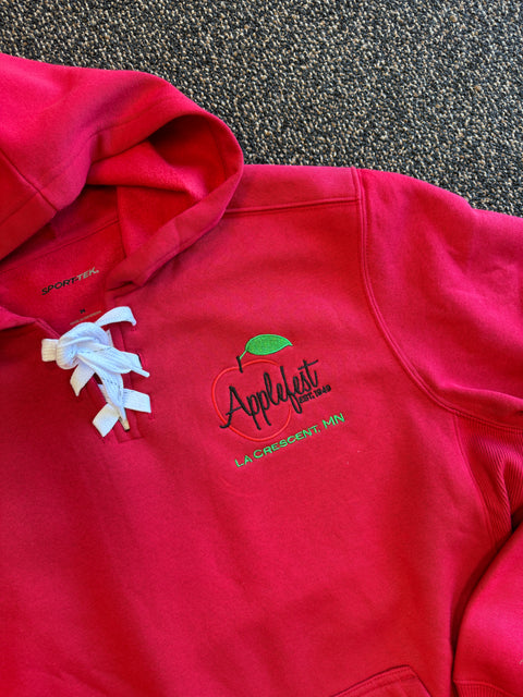 Applefest Embroidered Red Lace-Up Hoodie