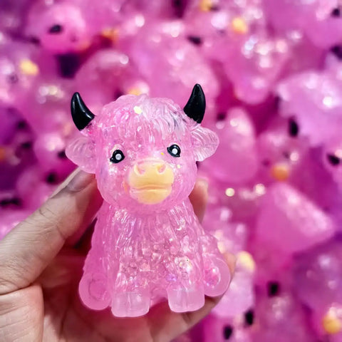 Highland Cow Squishy Toy Tie Dye Glitter Solid Color Slow Rising Stress Relief Squeeze Toy