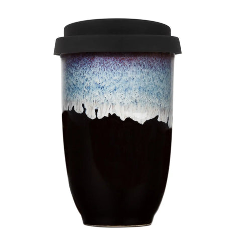 Handmade Monsoon Ceramic Mug – 12oz Reusable Cup with Lid