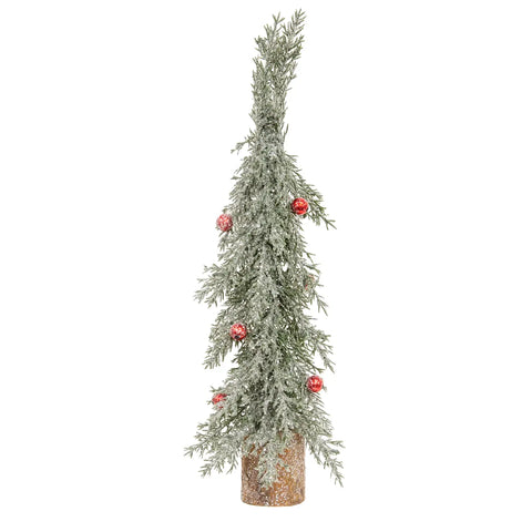 Winter Frost Pine Tree W/Red Baubles - 12"H