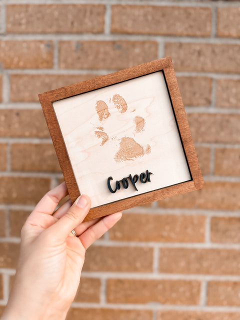 Real Paw Print Engraved Wood Sign Framed | Laser Cut Pet Memorial