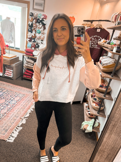 Applefest Color-blocked Crop Hooded Sweatshirt