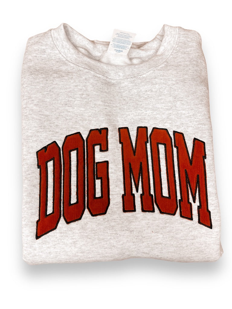Dog Mom Embroidered Corduroy Applique Crewneck