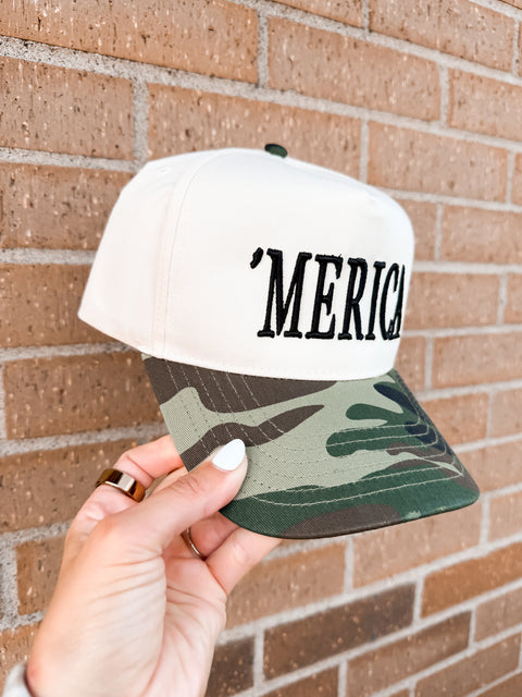 3D Puff Embroidered ‘Merica Hat - Camo Brim