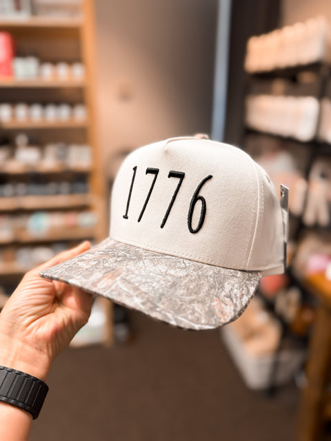 3D Puff Embroidered 1776 Hat - Light Wash Camo Brim