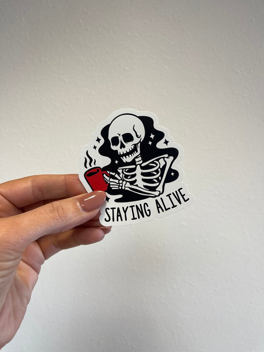 Skeleton Coffee Staying Alive Sticker