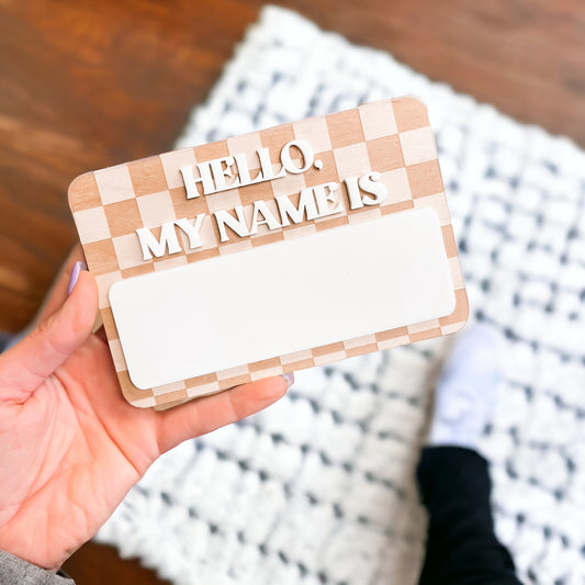 Checkered Newborn Name Announcement Sign