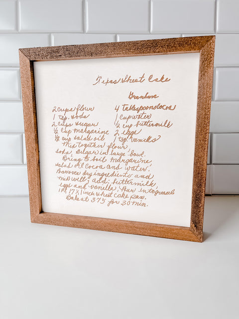 Real Handwriting Recipe Card Sign Framed