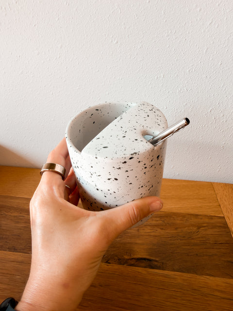 Ink Speckled Stoneware Travel Cup - White