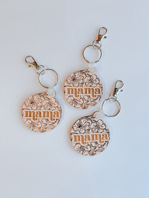 Round Floral Mama Keychain