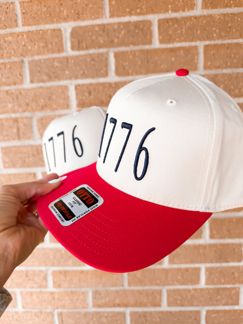 3D Puff Embroidered 1776 Hat - Red Brim