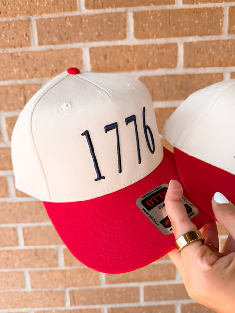 3D Puff Embroidered 1776 Hat - Red Brim