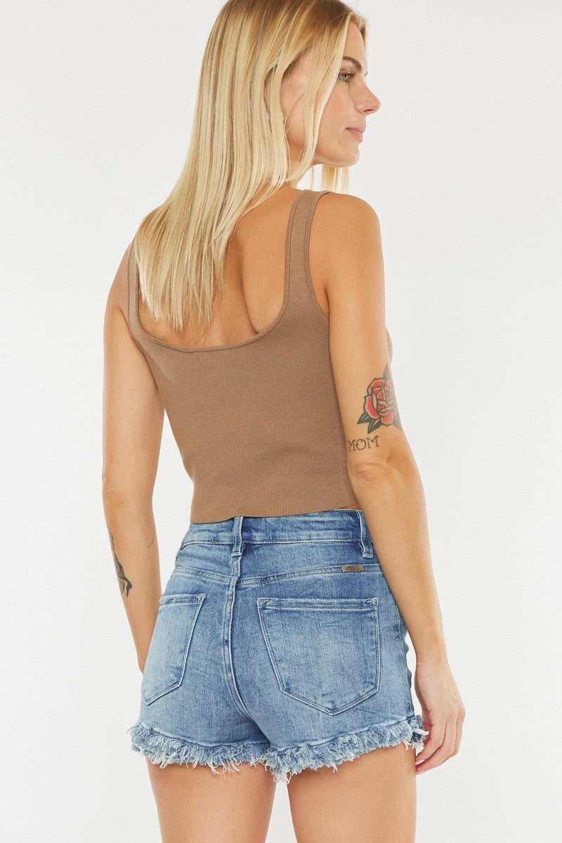 High-Rise Fray-Hem Denim Shorts