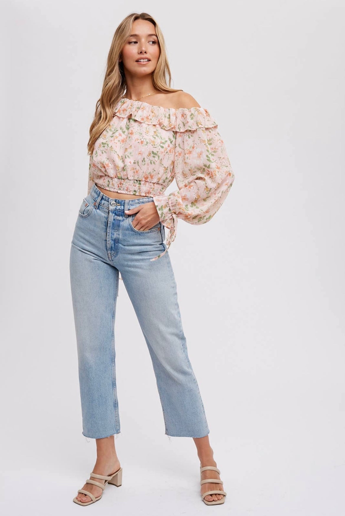 Floral Off-Shoulder Frill Blouse