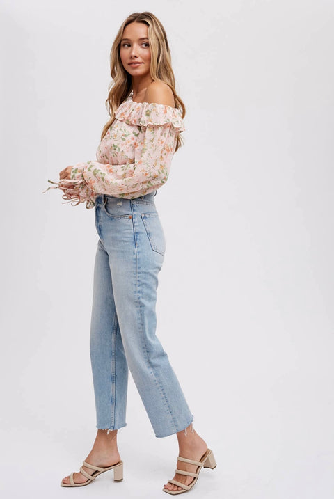 Floral Off-Shoulder Frill Blouse