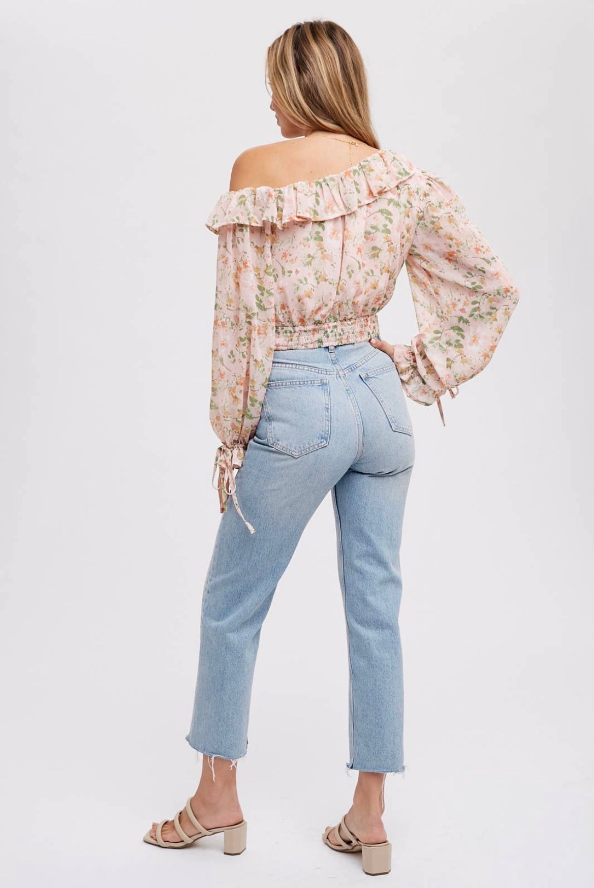 Floral Off-Shoulder Frill Blouse