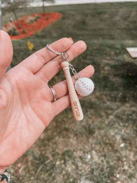 Personalized Baseball Bat and Ball Keychain