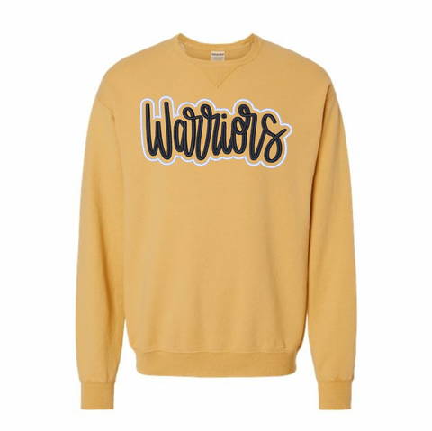 Warriors Embroidered Script Offset Crewneck