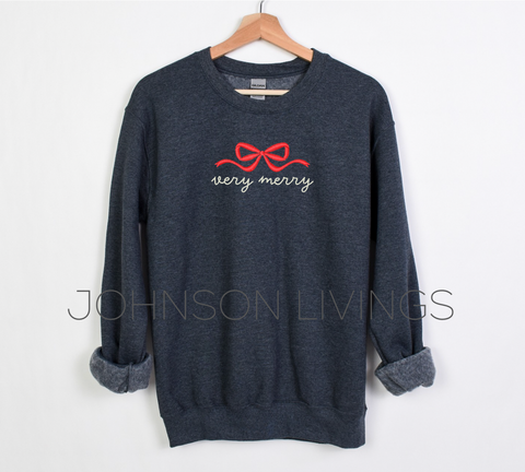 Embroidered Very Merry Bow Crewneck